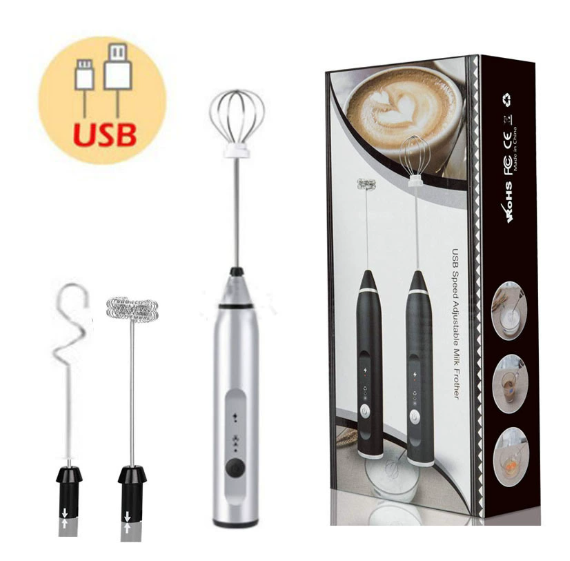 Cordless Milk Frother Set with USB Rechargeable Whisk